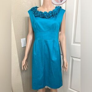 London Style blue floral Neck Midi Dress